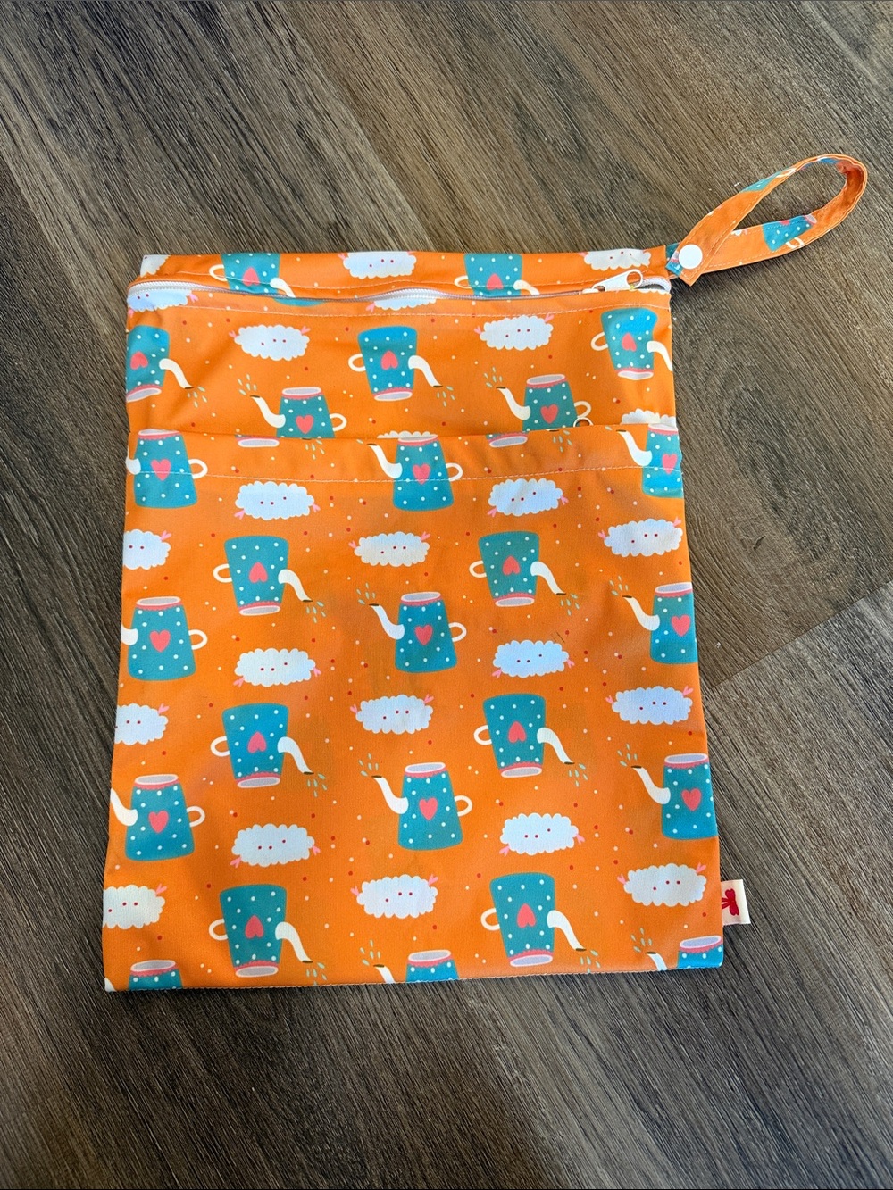 New Orange Waterproof Wet Bag with Teapot Print